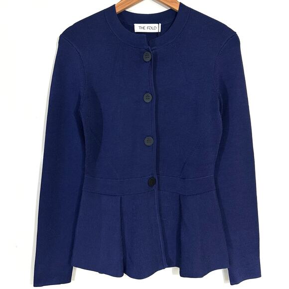 NWT The Fold London Drayton Peplum Knitted Jacket in Indigo Size Small - Picture 2 of 16